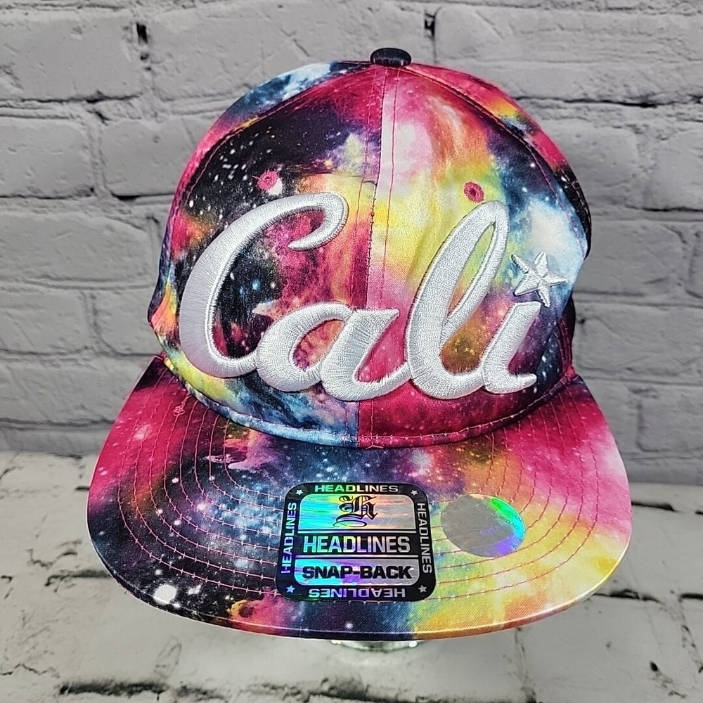 Cali Logo California Hat Pink Galaxy Print Unisex OS Headlines Snapback Ball Cap